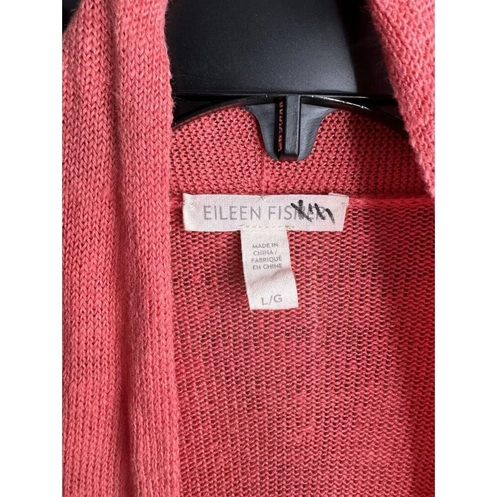 Eileen Fisher Women's Coral 100% Organic Linen Cardigan Sweater Size Large